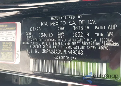 2023 Kia Rio S z USA, uszkodzony, nr VIN 3KPA24AD9PE549348